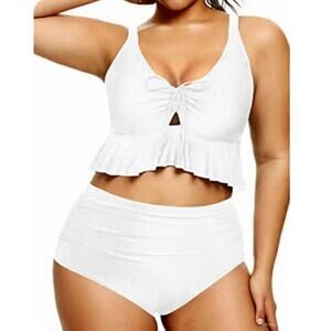 Daci Womens Plus Size Two Piece Swimsuit High Waist Tummy Control Ruffle 16W